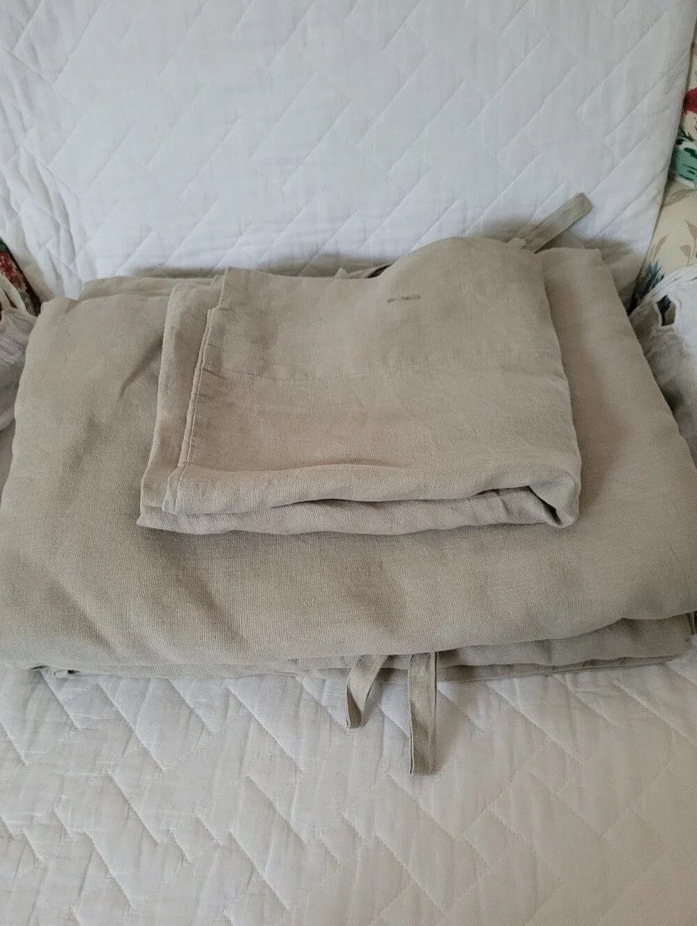 Ikea 100% Linen Duvet Cover Set Twin Taupe Beige Tie Closure